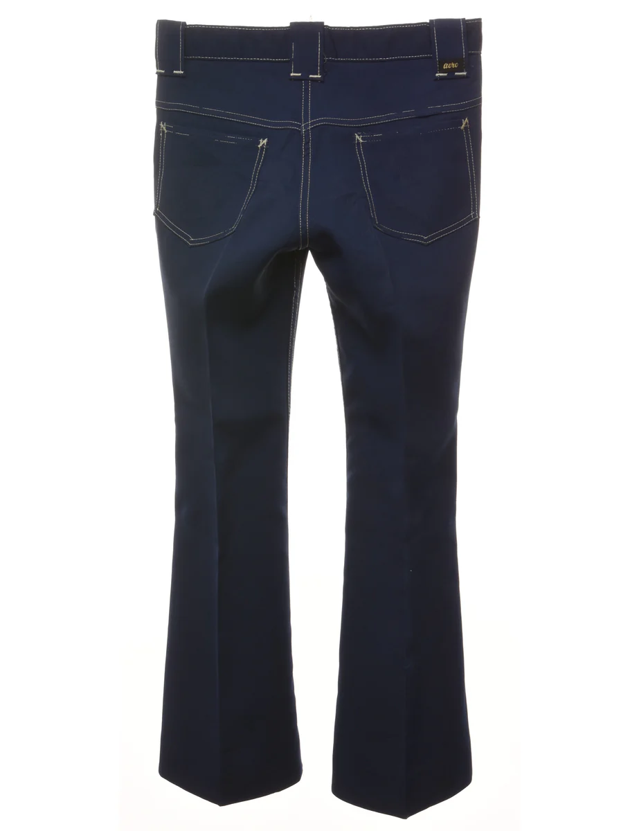 Vintage Wide Leg Navy Trousers - W31 L31 - Image 2