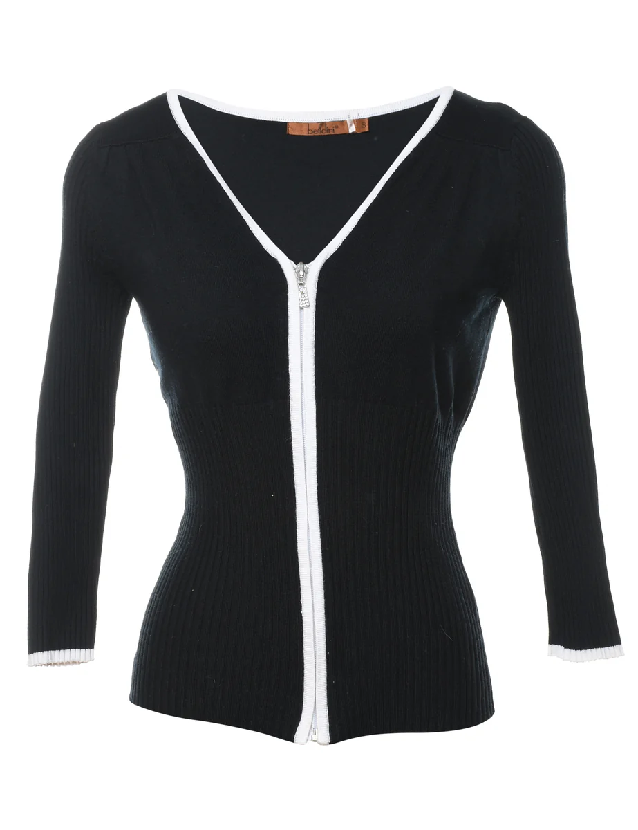 Zip Front Black Cardigan - S
